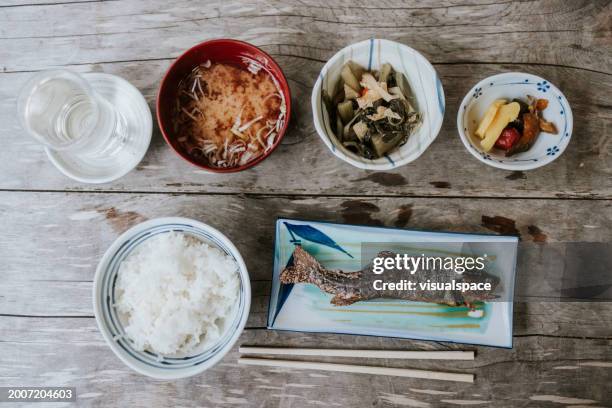 traditional kamikochi lunch set - miso soup stock pictures, royalty-free photos & images