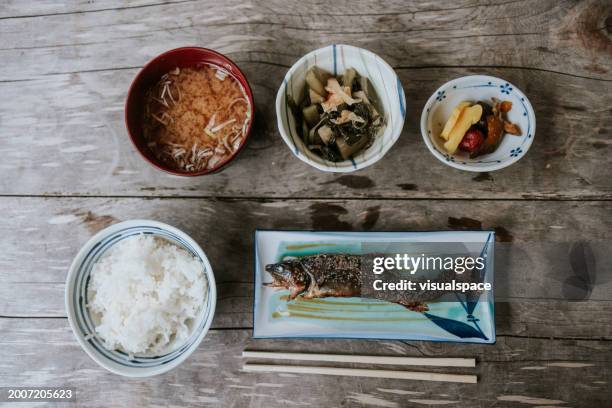 traditional kamikochi lunch set - miso soup stock pictures, royalty-free photos & images