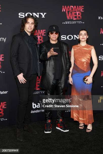 Nick Simmons, Gene Simmons and Sophie Simmons attend the World Premiere Of Sony Pictures' "Madame Web" at Regency Village Theatre on February 12,...