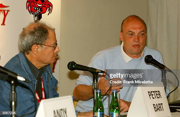 Variety's editor-in-cheif Peter Bart and "Terminator 3: Rise of the Machines" producer Moritz Borman speak during the "Variety Cannes Conference...