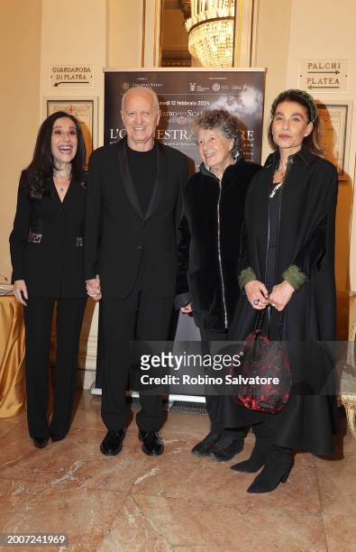 Francesca De Stefano, Santo Versace, Guest and Giulia Ligresti attends a photocall for "L'Orchestra Del Mare" at Teatro Alla Scala on February 12,...