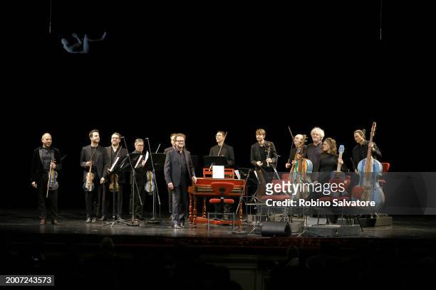 The cast of the for "L'Orchestra Del Mare" at Teatro Alla Scala on February 12, 2024 in Milan, Italy.
