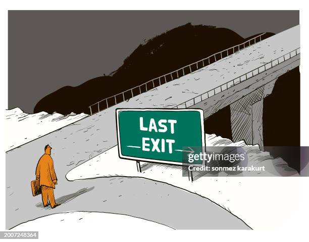ilustrações de stock, clip art, desenhos animados e ícones de last exit before the bridge - rua bifurcada
