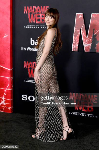Dakota Johnson attends the World Premiere of Sony Pictures' "Madame Web" at Regency Village Theatre on February 12, 2024 in Los Angeles, California.