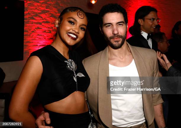 Celeste O'Connor, Tahar Rahim attend World Premiere of Sony Pictures' "Madame Web" after party held at STK Steakhouse on February 12, 2024 in Los...