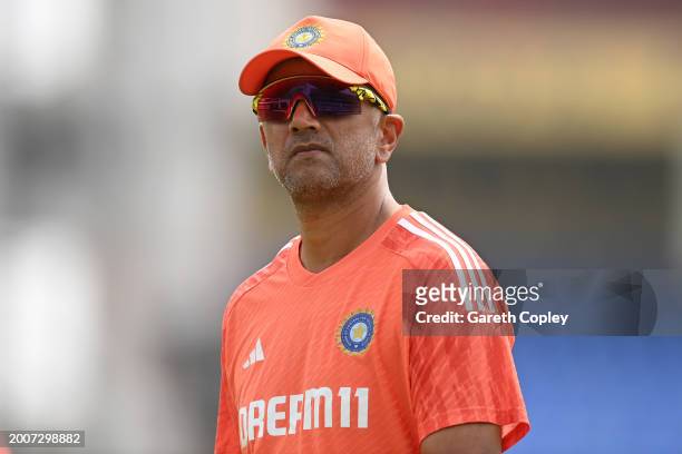 India coach Rahul Dravid during the India Net Session at Saurashtra Cricket Association Stadium on February 13, 2024 in Rajkot, India.