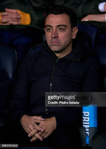 Xavi Hernandez, head coach of FC Barcelona looks on prior to the LaLiga EA Sports match between FC Barcelona and Granada CF at Estadi Olimpic Lluis...