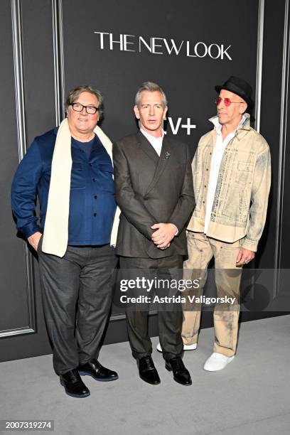 Lorenzo di Bonaventura, Ben Mendelsohn, and Todd A. Kessler attend the premiere of Apple TV+'s "The New Look" at at Florence Gould Hall on February...