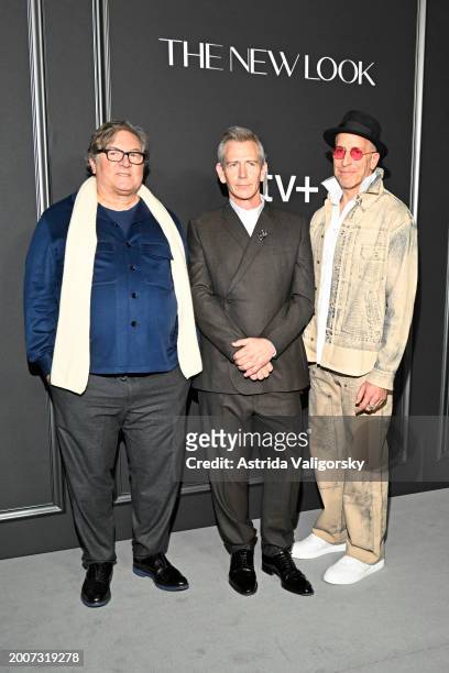 Lorenzo di Bonaventura, Ben Mendelsohn, and Todd A. Kessler attend the premiere of Apple TV+'s "The New Look" at at Florence Gould Hall on February...