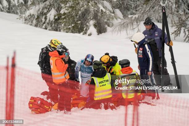 Norway's Adrian Smiseth Sejersted is pictured after crashing during the second training for the downhill competition ahead of the FIS Men's Alpine...