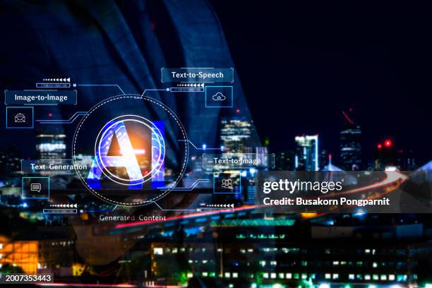 businessman using digital tablet with ai smart vr screen - augmented reality retail stock pictures, royalty-free photos & images