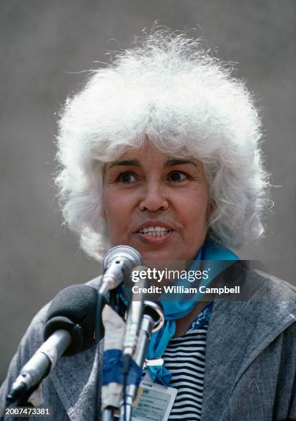 Egyptian writer Nawal El Saadawi attends international women's rights conference in Nairobi, Kenya, 19 July 1985.