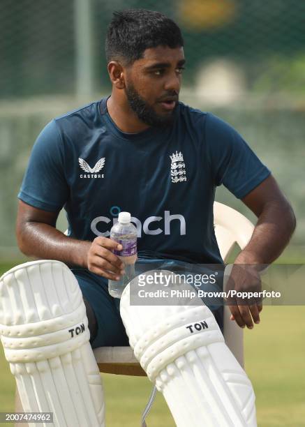 Rehan Ahmed of England looks on during the England Net Session at Saurashtra Cricket Association Stadium on February 13, 2024 in Rajkot, India.
