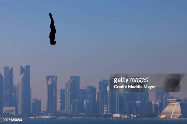 Davide Baraldi of Team Italy competes in the Men's 27m High Diving Rounds 1 & 2 on day twelve of the Doha 2024 World Aquatics Championships at Doha...
