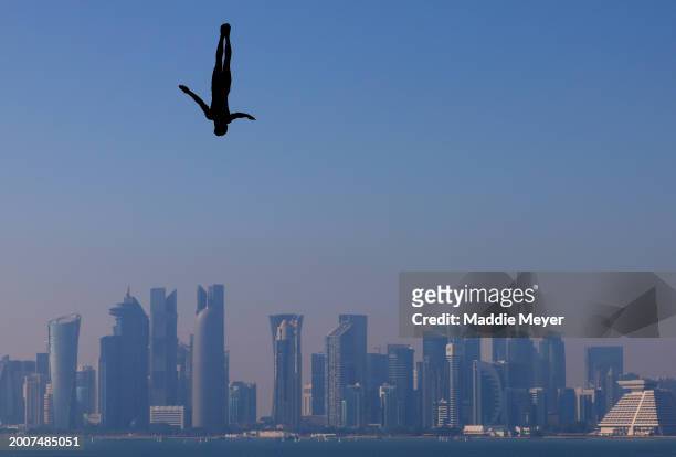Zach Picton of Team Australia competes in the Men's 27m High Diving Rounds 1 & 2 on day twelve of the Doha 2024 World Aquatics Championships at Doha...