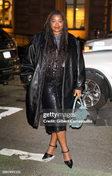 Gabriella Karefa-Johnson is seen arriving to Frame Spring 2024 Campaign Celebration Dinner with Gisele Bündchen during New York Fashion Week at...