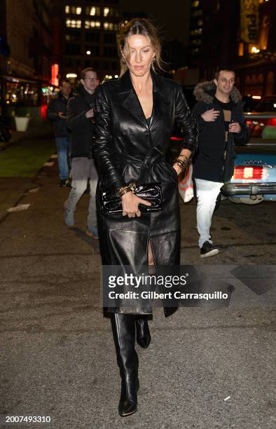 Model Gisele Bündchen is seen leaving Frame Spring 2024 Campaign Celebration Dinner with Gisele Bündchen during New York Fashion Week at Indochine on...