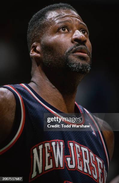 Portrait of Michael Cage, Power Forward and Center for the New Jersey Nets during the NBA Pacific Division basketball game against the Los Angeles...