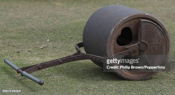 Roller on the cricket ground at Rajkumar College on February 13, 2024 in Rajkot, India.