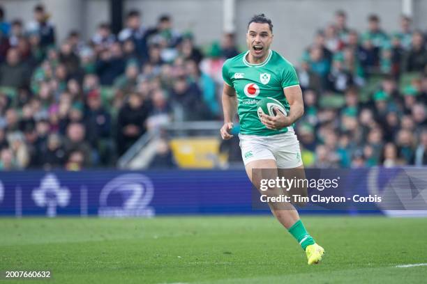 February 11: James Lowe of Ireland in action during the Ireland V Italy, Six Nations rugby union match at Aviva Stadium on February 11 in Dublin,...