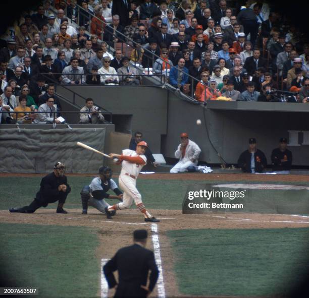 The St Louis Cardinals' Roger Maris batting in the third game of the World Series in St Louis, Missouri, October 7th 1967.