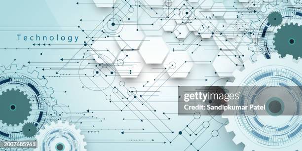 abstract technology background. modern engineering, futuristic, science communication concept. - science technology engineering math stock illustrations