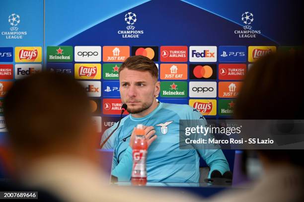 Ciro Immobile of SS Lazio attends during the press conference ahead of their UEFA Champions League match against SS Lazio and Bayern Munchen at...