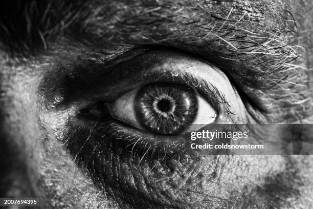 eye of a senior man macro close up - iris mann stock-fotos und bilder