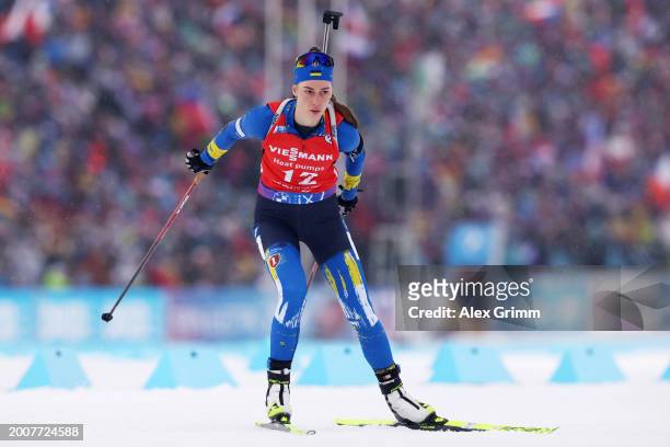 Khrystyna Dmytrenko of Ukraine competes in Women's 10k Pursuit at the IBU World Championships Biathlon Nove Mesto na Morave on February 11, 2024 in...