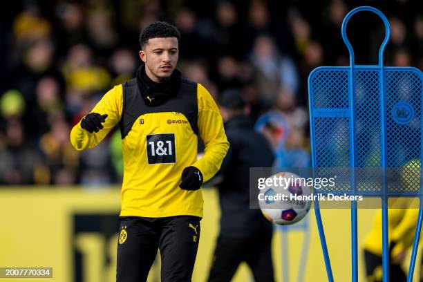 Jadon Sancho of Borussia Dortmund during a training session of Borussia Dortmund on February 13, 2024 in Dortmund, Germany.