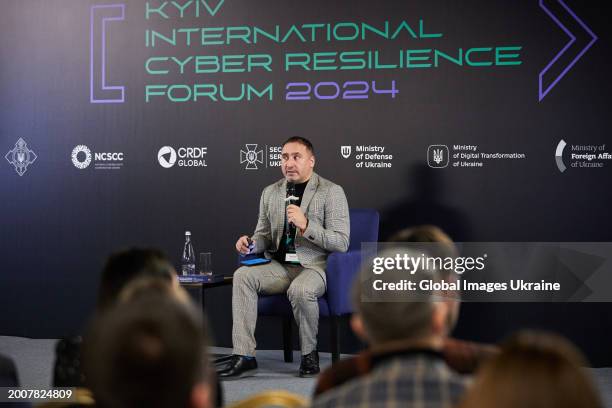 Ihor Solovei, the Head of the Center for Strategic Communications and Information Security speaks on day 2 of the Kyiv International Cyber Resilience...