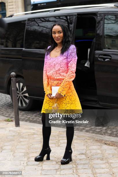 Mandy Madden Kelley wears all Chanel outside the Chanel show during the Haute Couture Spring/Summer 2024 as part of Paris Fashion Week on January 23,...