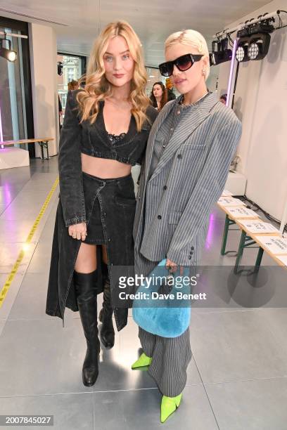 Laura Whitmore and Tigerlily Taylor attend the Mark Fast AW24 front row during London Fashion Week February 2024 at The Broadway on February 16, 2024...