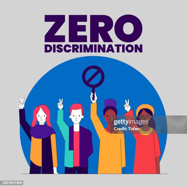 stockillustraties, clipart, cartoons en iconen met zero discrimination day - 1 march social media post design - 0 1 maanden