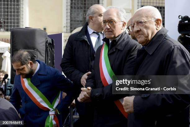 President of the Campania Region, Vincenzo De Luca, leads the protest of the mayors and administrations of Campania and southern Italy in Piazza...