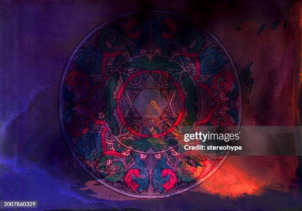 darkened mandala - forest fire stock illustrations