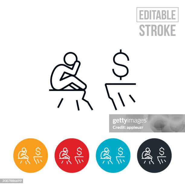 person separated from money by gap thin line icon - editable stroke - gender pay gap stock illustrations