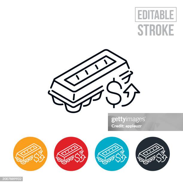 high cost of eggs thin line icon - editable stroke - egg carton stock illustrations