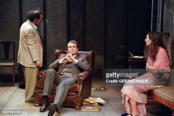 French actor and former Mayor of Lyon Michel Noir rehearses on October 12, 1996 "Uncle Vanya" written by Anton Chekhov with Franck Adrien and...