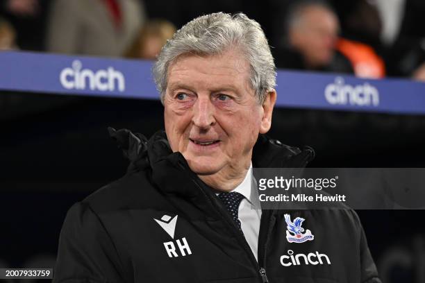 Crystal Palace manager Roy Hodgson looks on ahead of the Premier League match between Crystal Palace and Chelsea FC at Selhurst Park on February 12,...