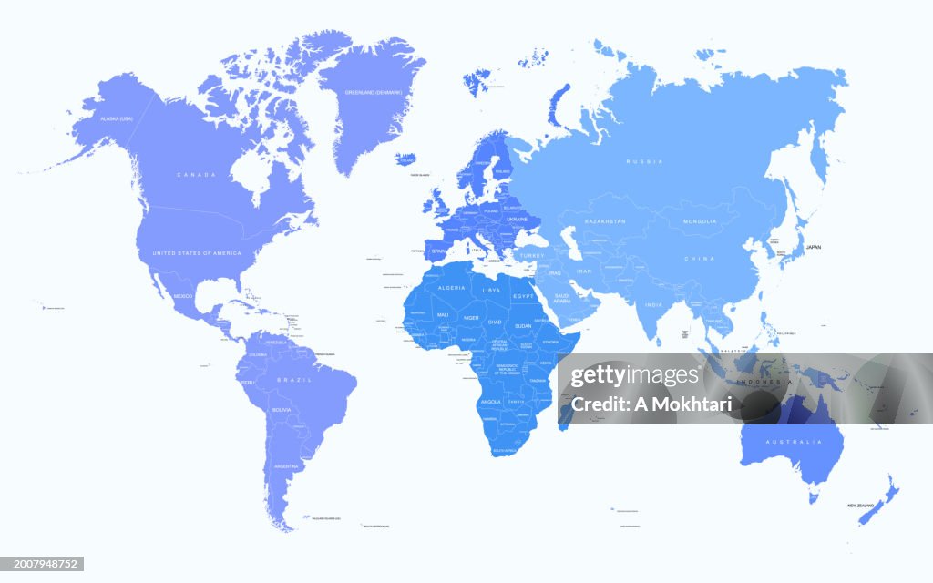 World map with details of countries.