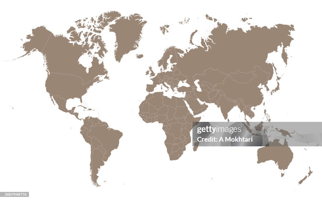 World map with details of countries.