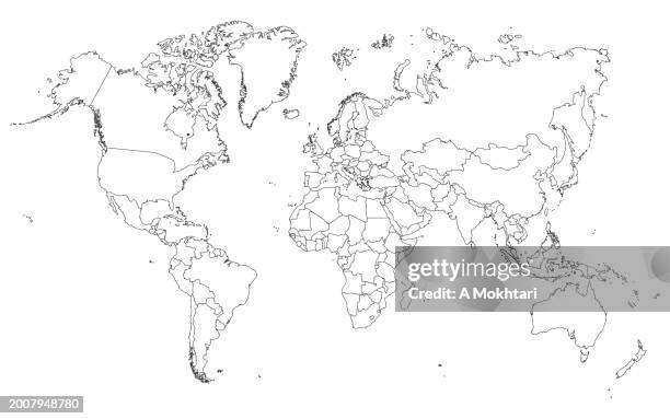 ilustraciones, imágenes clip art, dibujos animados e iconos de stock de outline world map. - frontera internacional