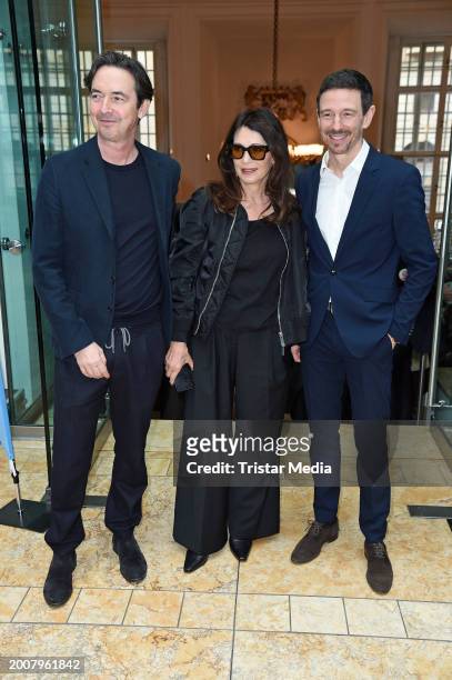 Martin Bachmann, Iris Berben and her son Oliver Berben during the FFF Bayern Reception Berlinale 2024 on the occasion of the 74th Berlinale...