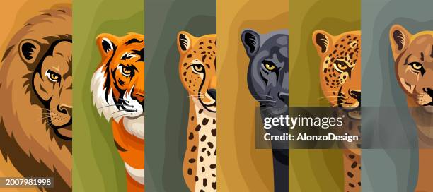 roaring creativity. vector big cats head illustration with mascot design flair. - cheetah print stock illustrations