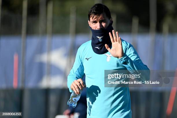 Alessio Romagnoli of SS Lazio during the SS Lazio training session ahead of their UEFA Champions League match against SS Lazio and Bayern Munchen at...