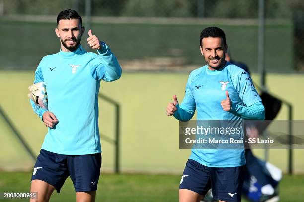 Valentin Castellanos and Pedro Rodriguez of SS Lazio during the SS Lazio training session ahead of their UEFA Champions League match against SS Lazio...