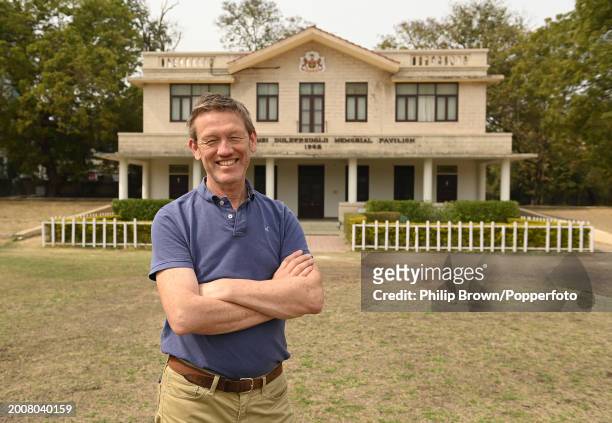 Times cricket journalist Simon Wilde stands in front of the Duleep Cricket Pavilion at Rajkumar College pictured after the England Net Session at...