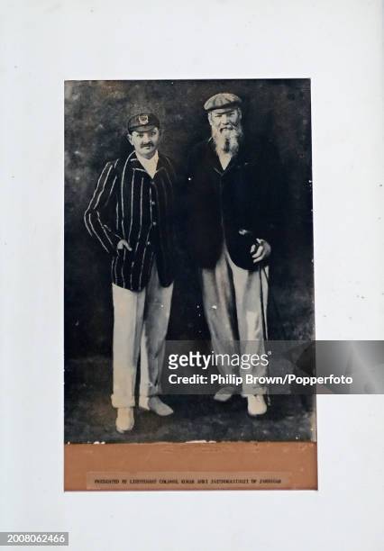 Photograph of Ranji and WG Grace which hangs on a wall in The Duleep Cricket Pavilion at Rajkumar College pictured after the England Net Session at...