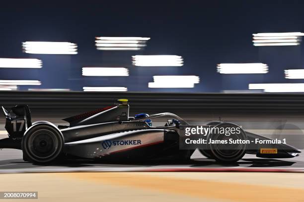 Paul Aron of Estonia and Hitech Pulse-Eight drives on track during day three of Formula 2 Testing at Bahrain International Circuit on February 13,...